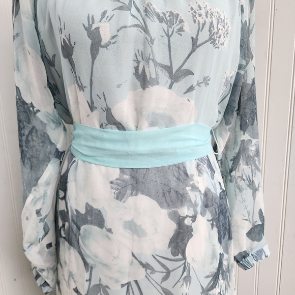 American Glamour Badgley Mischka Dress Womens Long Sleeve Chiffon Beaded Flowy M - Picture 4 of 16